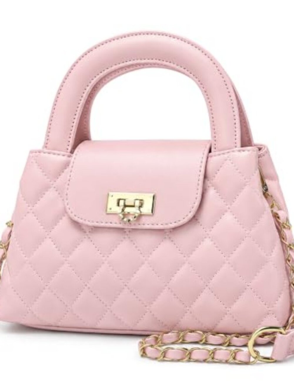 Small Quilted Crossbody Purse for Women, Faux Leather Top Handle Bag with Chain